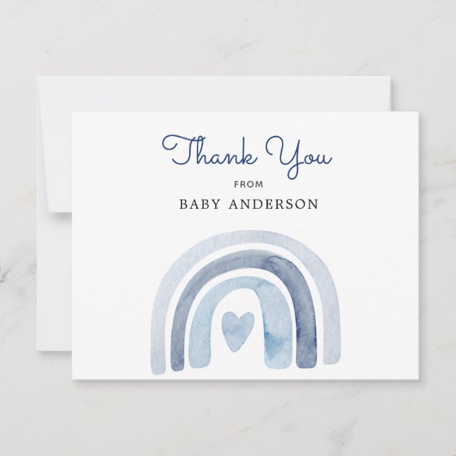 Blue Watercolor Rainbow Baby Shower Thank You (Front)