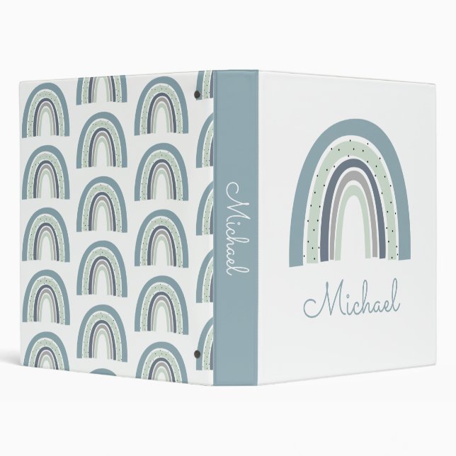 Blue Watercolor Rainbow Personalized Baby Boy 3 Ring Binder (Background)