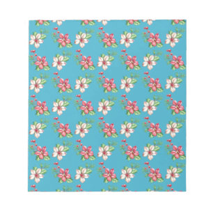 Blue Watercolor Red & White Poinsettias Notepad