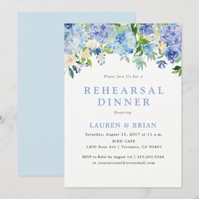 Blue Watercolor Rehearsal Dinner Invitation (Front/Back)