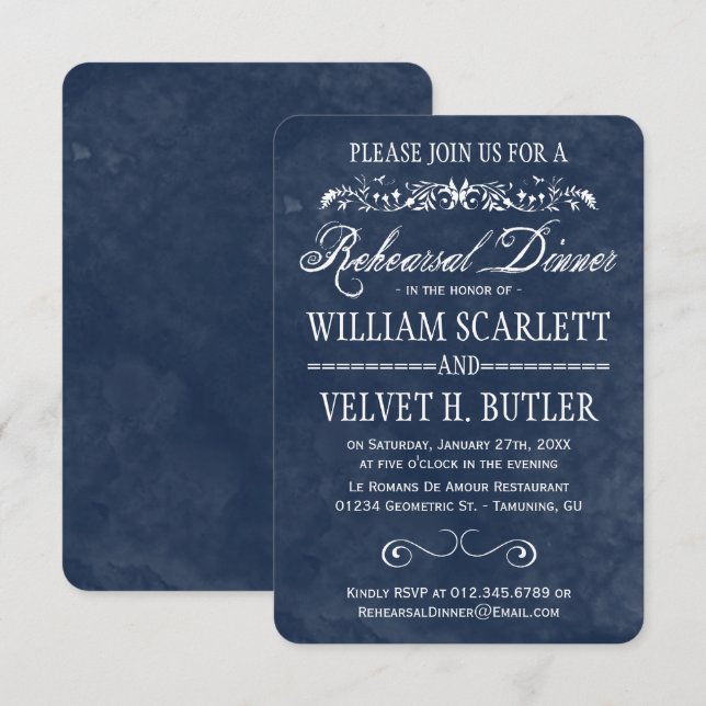 Blue Watercolor Rehearsal Dinner Invites (Front/Back)