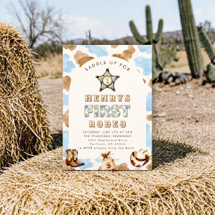 Blue Watercolor Rodeo Western First Birthday  Invitation