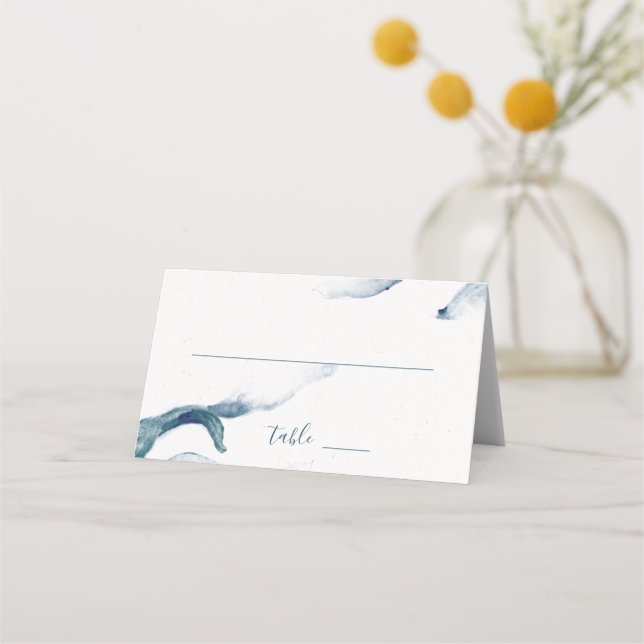 Blue watercolor romantic contemporary wedding place card (Front)