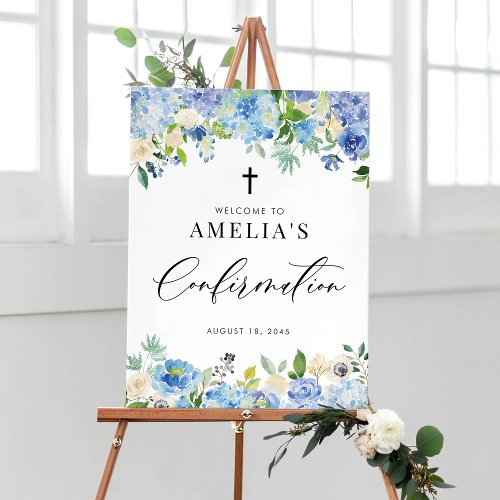 Blue Watercolor Rose and Hydrangea Confirmation Poster