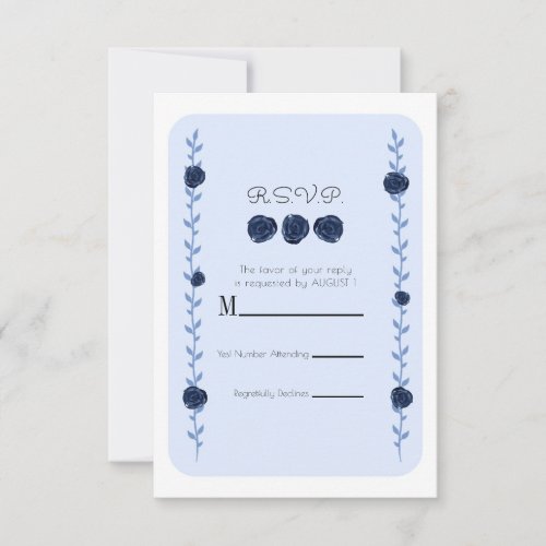 Blue Watercolor Rose Vines Cottage Chic RSVP Reply
