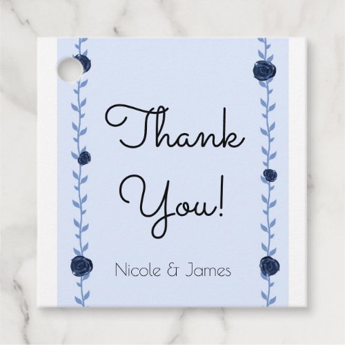 Blue Watercolor Rose Vines Cottage Chic Wedding Favor Tags