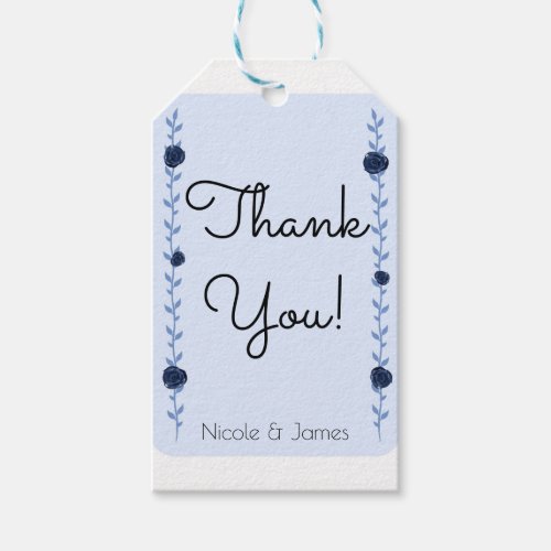 Blue Watercolor Rose Vines Cottage Chic Wedding Gift Tags