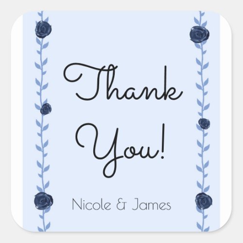 Blue Watercolor Rose Vines Cottage Chic Wedding Square Sticker