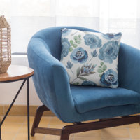 Blue Watercolor Roses And Green Foliage Cottage Throw Pillow