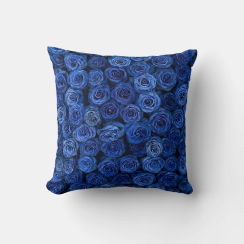 Blue Watercolor Roses And Green Foliage Cottage  Throw Pillow