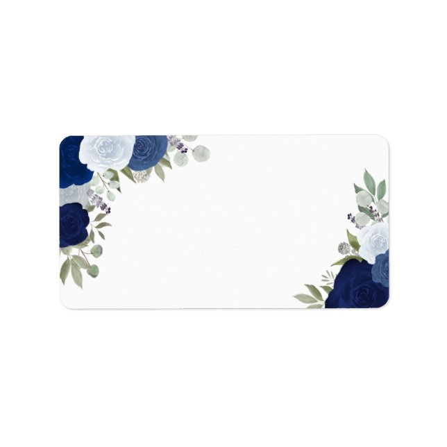 Blue Watercolor Roses Blank DIY Wedding Address Label (Front)