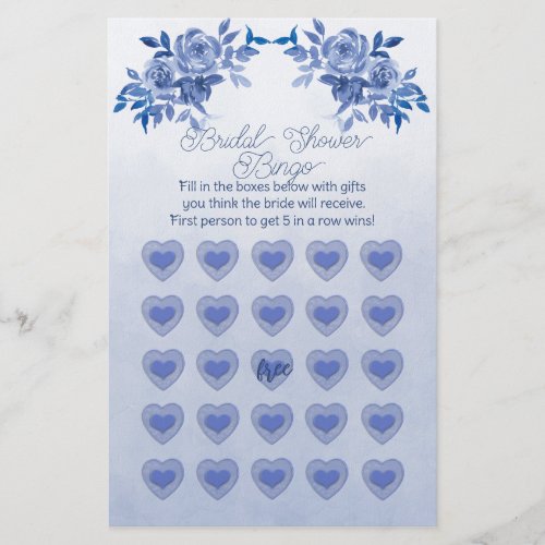 Blue Watercolor Roses Bridal Shower Bingo Flyer