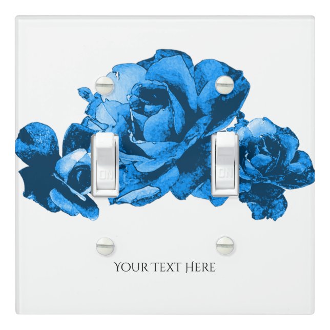 Blue Watercolor Roses Elegant Gothic Lovely Light Switch Cover (In Situ)