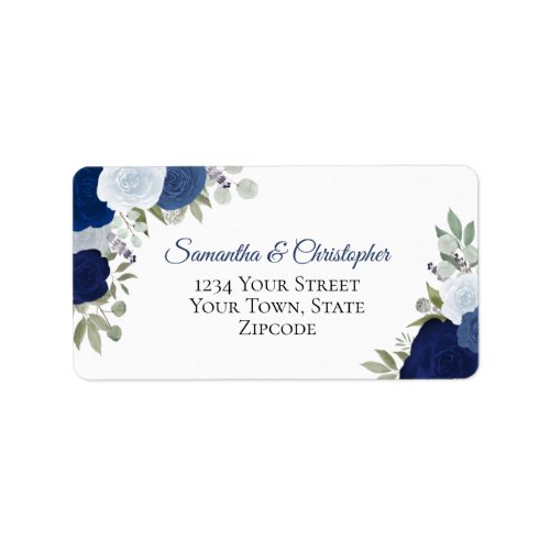 Blue Watercolor Roses Elegant Wedding Address Label