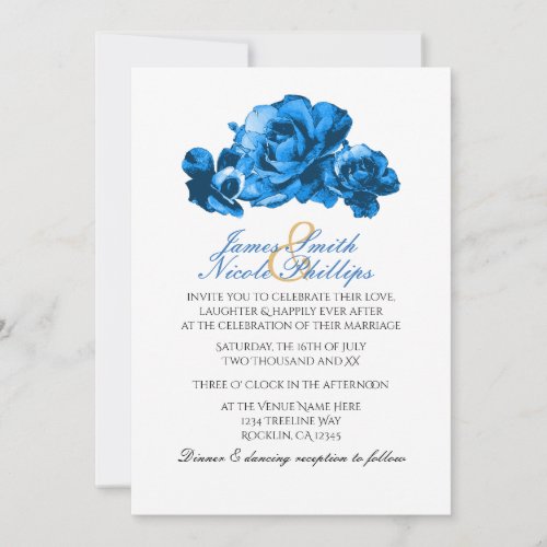 Blue Watercolor Roses Elegant Wedding Invitations