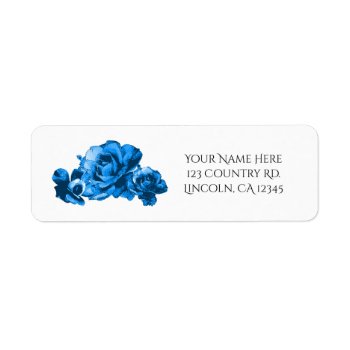 Blue Watercolor Roses Elegant Wedding Label by printabledigidesigns at Zazzle