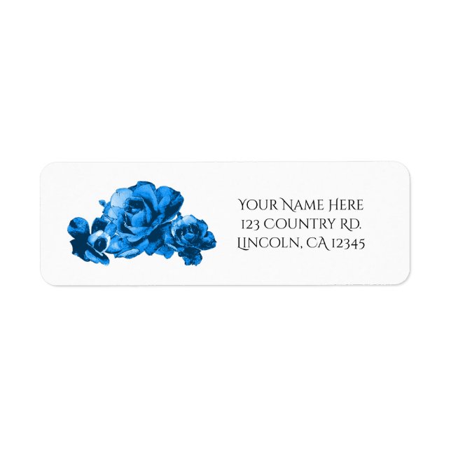 Blue Watercolor Roses Elegant Wedding Label (Front)