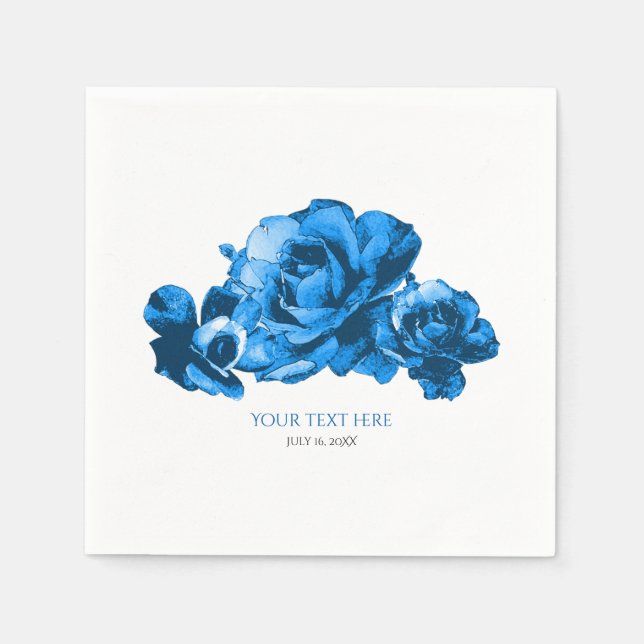Blue Watercolor Roses Elegant Wedding Napkins (Front)