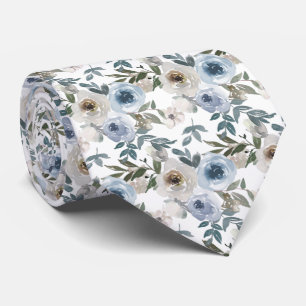 Blue Watercolor Roses Neck Tie