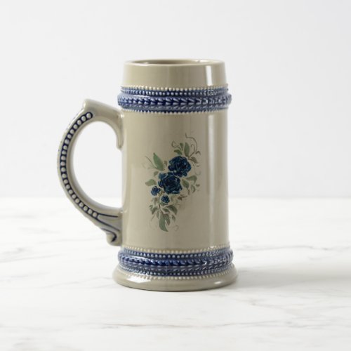 Blue Watercolor Roses Ornaments Beer Stein