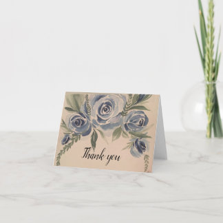 Blue watercolor roses -thank you- blank card