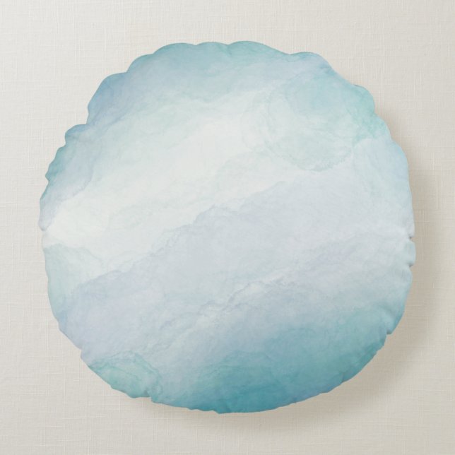 Blue watercolor round pillow (Front)