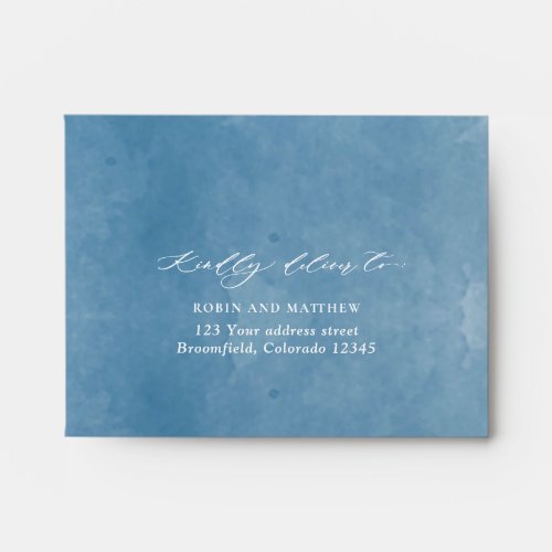 Blue Watercolor RSVP w Return Address Crest Envelope