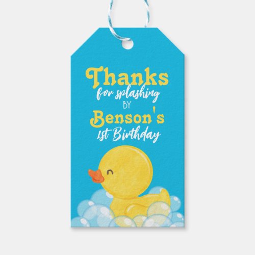 Blue Watercolor Rubber Duck Birthday Favor Tags