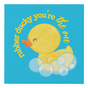 Blue Watercolor Rubber Ducky You're the One Faux Canvas Print