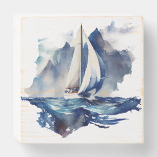 Blue Watercolor Sailing Wood Box Sign