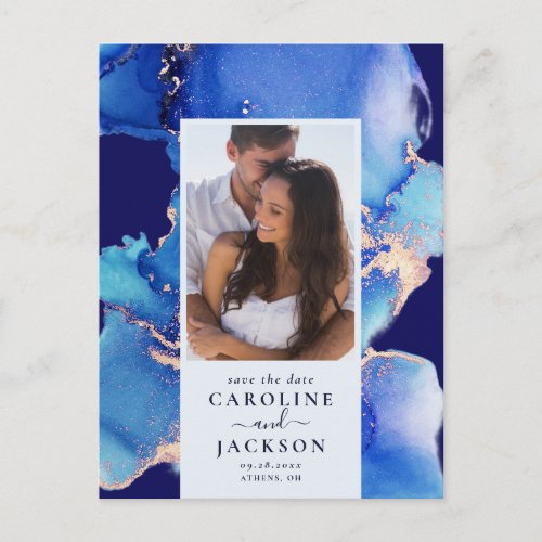 Blue Watercolor Save the Date Postcard