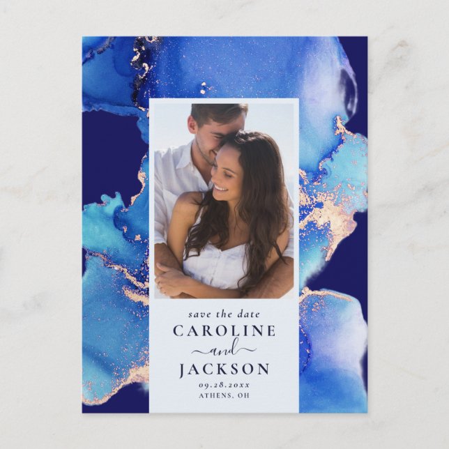 Blue Watercolor Save the Date Postcard (Front)