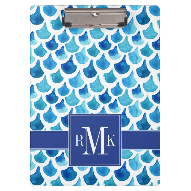 Blue Watercolor Scale Pattern Clipboard (Front)