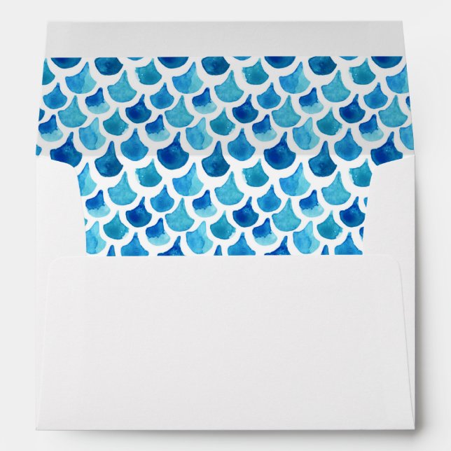 Blue Watercolor Scale Pattern Envelope (Back (Bottom))