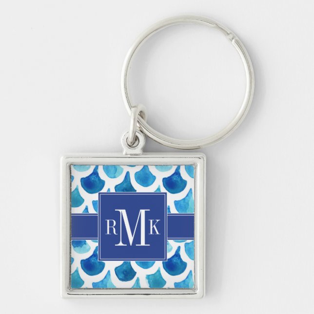 Blue Watercolor Scale Pattern Keychain (Front)