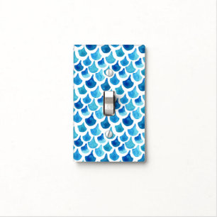 Blue Watercolor Scale Pattern Light Switch Cover