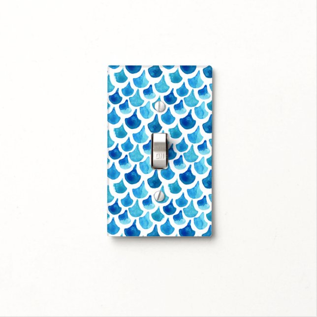 Blue Watercolor Scale Pattern Light Switch Cover (In Situ)