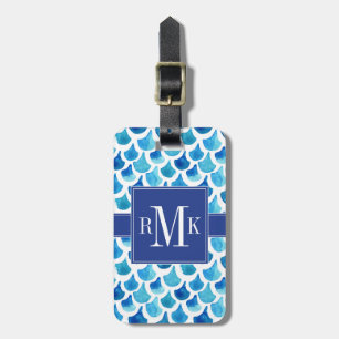 Blue Watercolor Scale Pattern Luggage Tag