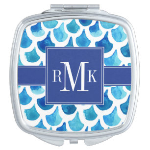 Blue Watercolor Scale Pattern Makeup Mirror