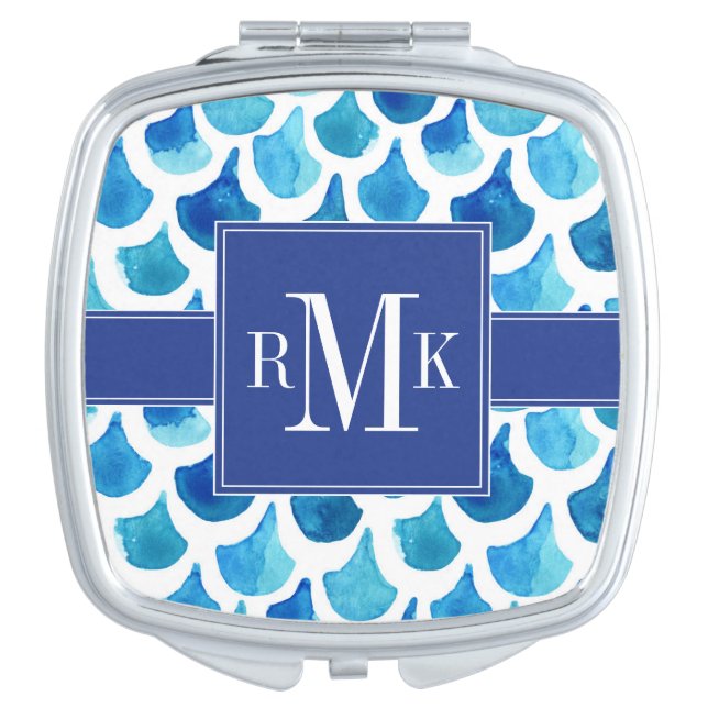 Blue Watercolor Scale Pattern Makeup Mirror (Front)
