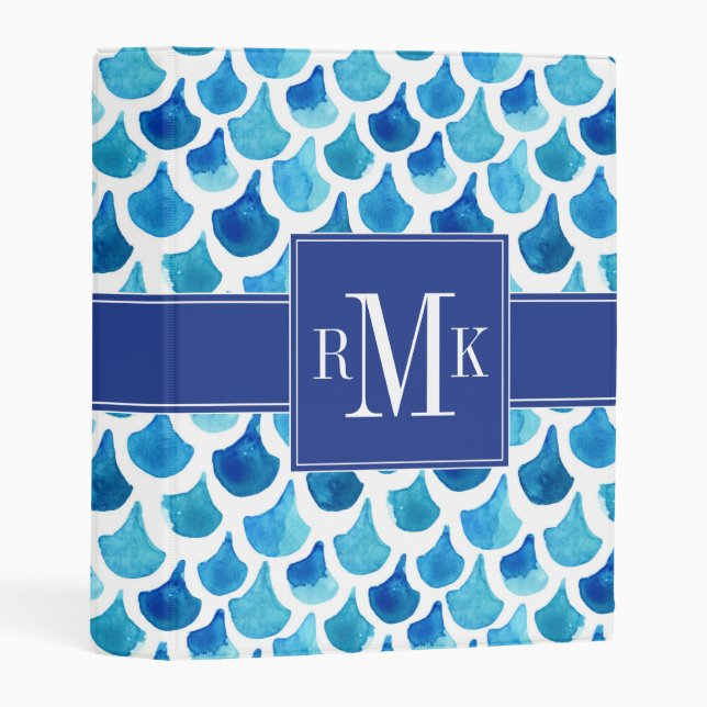 Blue Watercolor Scale Pattern Mini Binder (Front/Spine)