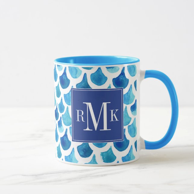 Blue Watercolor Scale Pattern Mug (Right)