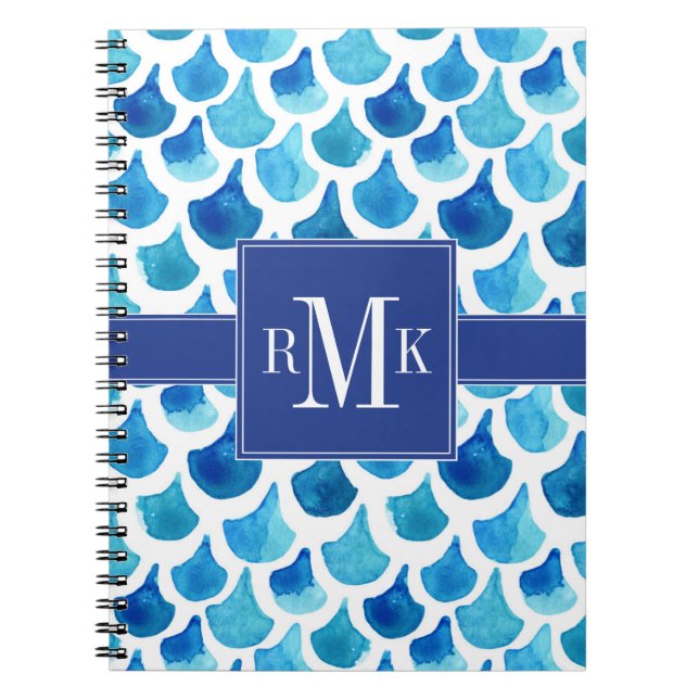 Blue Watercolor Scale Pattern Notebook (Front)