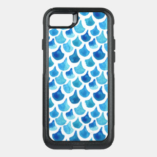 Blue Watercolor Scale Pattern OtterBox Commuter iPhone SE/8/7 Case