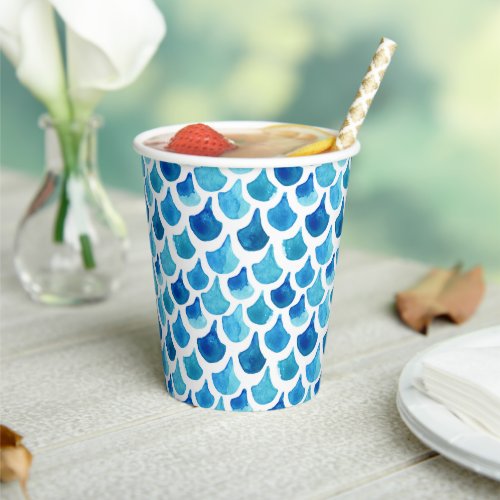 Blue Watercolor Scale Pattern Paper Cups