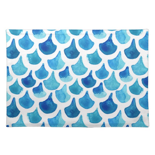 Blue Watercolor Scale Pattern Placemat (Front)