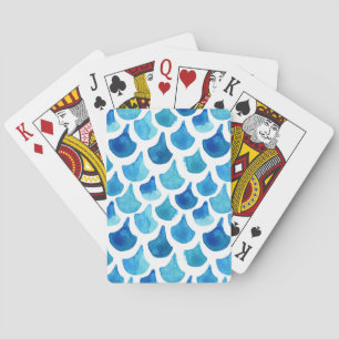 Blue Watercolor Scale Pattern Poker Cards
