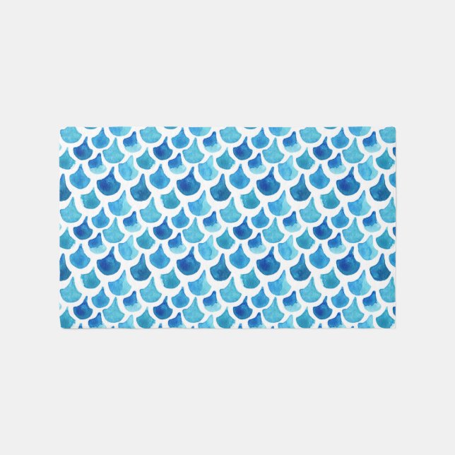 Blue Watercolor Scale Pattern Rug (Front)