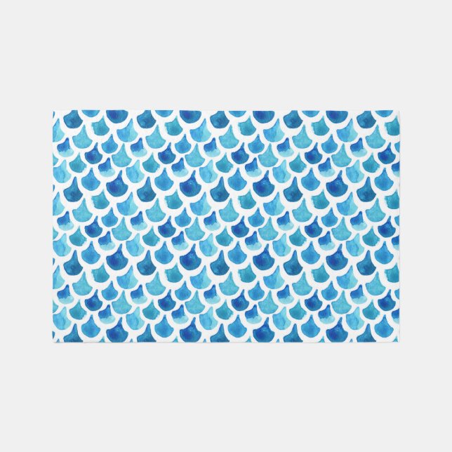 Blue Watercolor Scale Pattern Rug (Front)