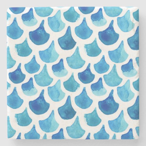 Blue Watercolor Scale Pattern Stone Coaster